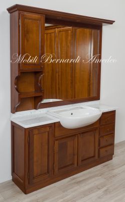 Mobile bagno stile classico arte povera in legno massello di noce con marmo di Carrara